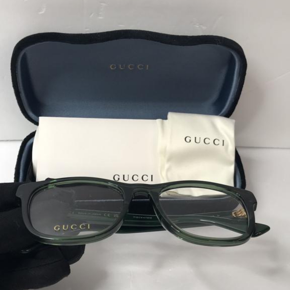 New - 💯 Original Gucci GG0004ON 011 Green with Red Stripe Square Men`s Eyeglas - Picture 7 of 13